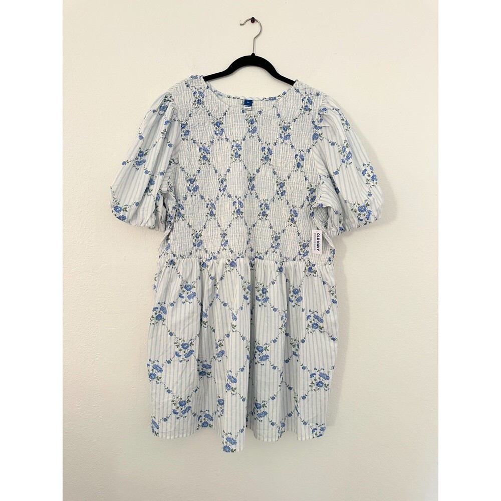 NWT Old Navy Puff Sleeve Smocked Floral Stripe Mini Dress Cottagecore Women's 2X